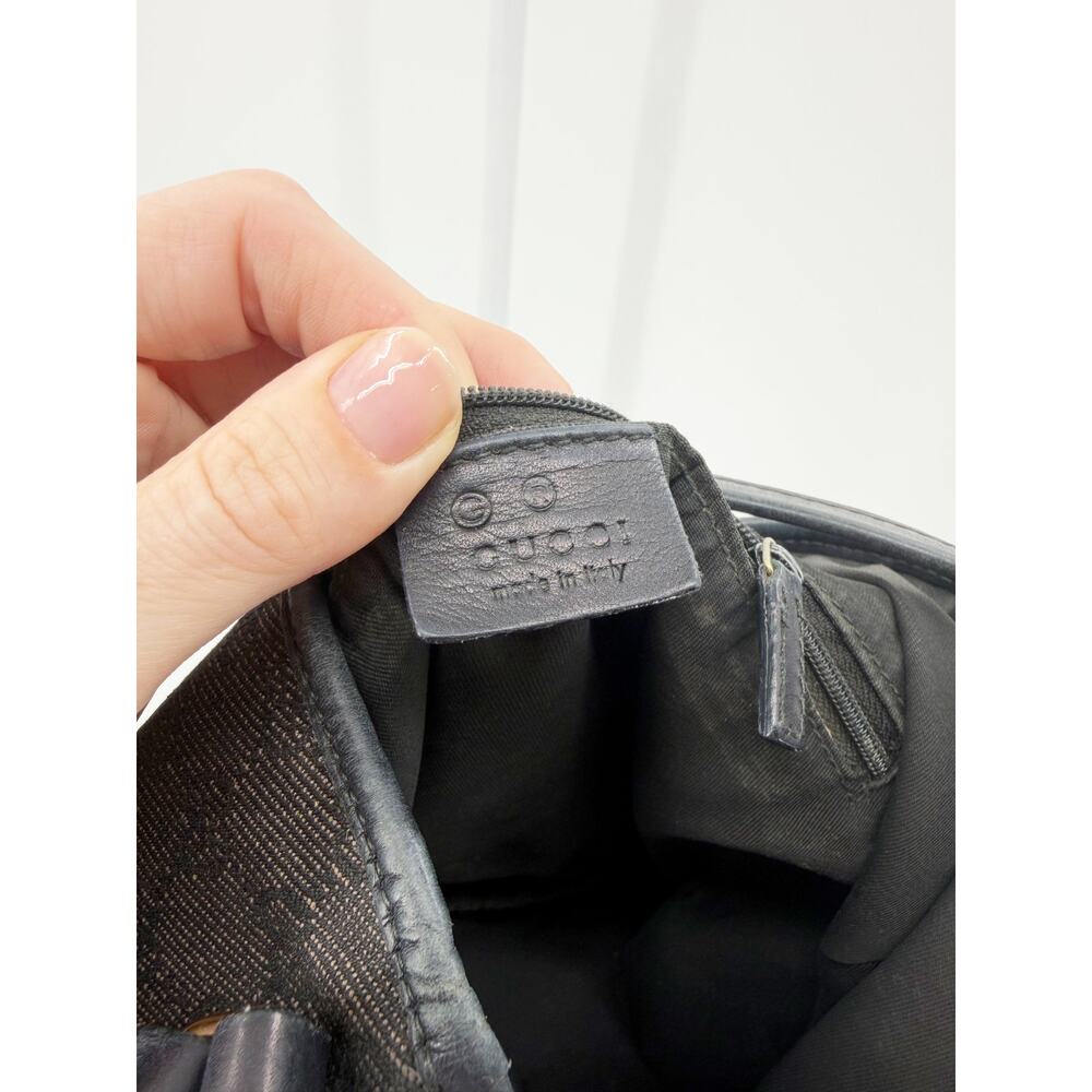 Gucci Black GG Monogram Canvas Leather Shoulder Hobo Bag Purse Vintage Handbag - Picture 10 of 12